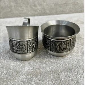 Vintage Norway pewter creamer and sugar bowl